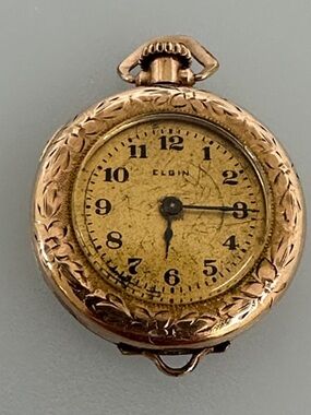 Elgin GF Vintage Floral Engraved Pocket Watch - Gold-Tone